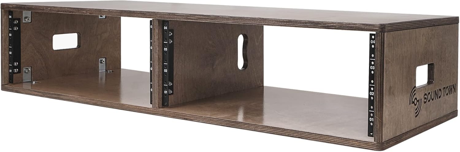 Sound Town DIY 2 x 4U Studio Rack with Baltic Birch Plywood, Weathered Brown for Recording Room, Home Studio (SDRK-D4B)