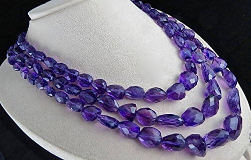 3 Line Natural AMETHYST Facetted Tumble BEADS NECKLACE 20 INCHES 10-23mm