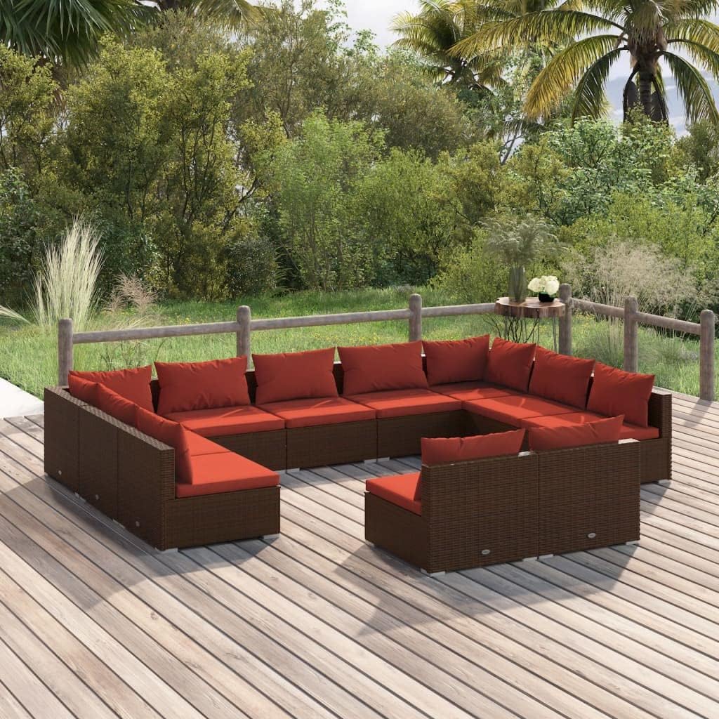 11 Piece Patio Lounge Set with Cushions Brown Poly Rattan,Modular Outdoor Lounge Set with Comfortable Cushions for Patio and Garden Patio Furniture Sets, Outdoor Furniture Sets