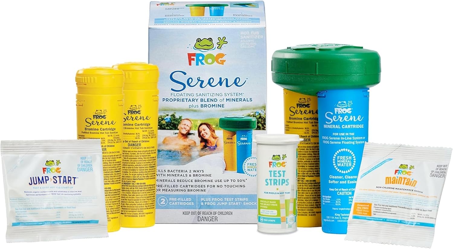 FROG Serene Floating System for Hot Tubs - Quick & Easy Prefilled Hot Tub Sanitizer - Hot Tub Maintenance System with Sanitizing Minerals & Bromine - 3 Month Bundle+