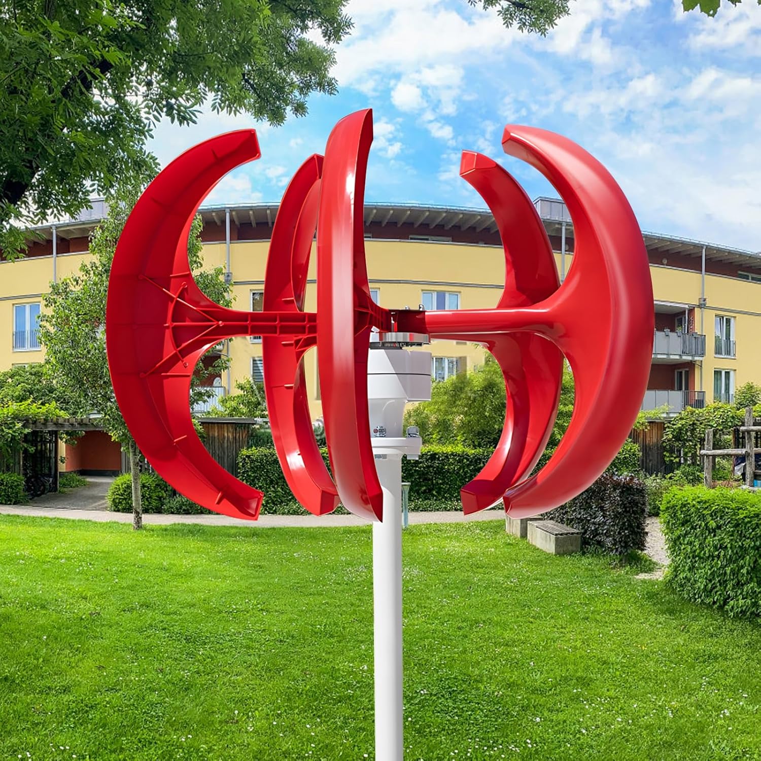 Vertical Wind Turbine Generator, 1000W 12V/24V Wind Power System with Nylon Fiber Blades, Low Noise & High Efficiency, Wind & Solar Hybrids Generator for Home Red