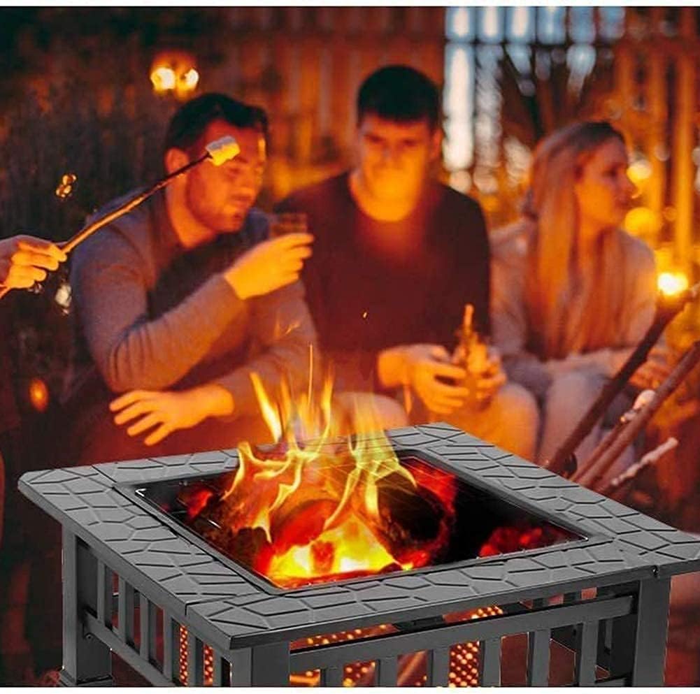 3 in 1 Fire Pit with BBQ Grill Shelf,Spark Guard Lid & Hand Tool for Outdoor Metal Brazier Firepit Heater/BBQ/Ice Pit