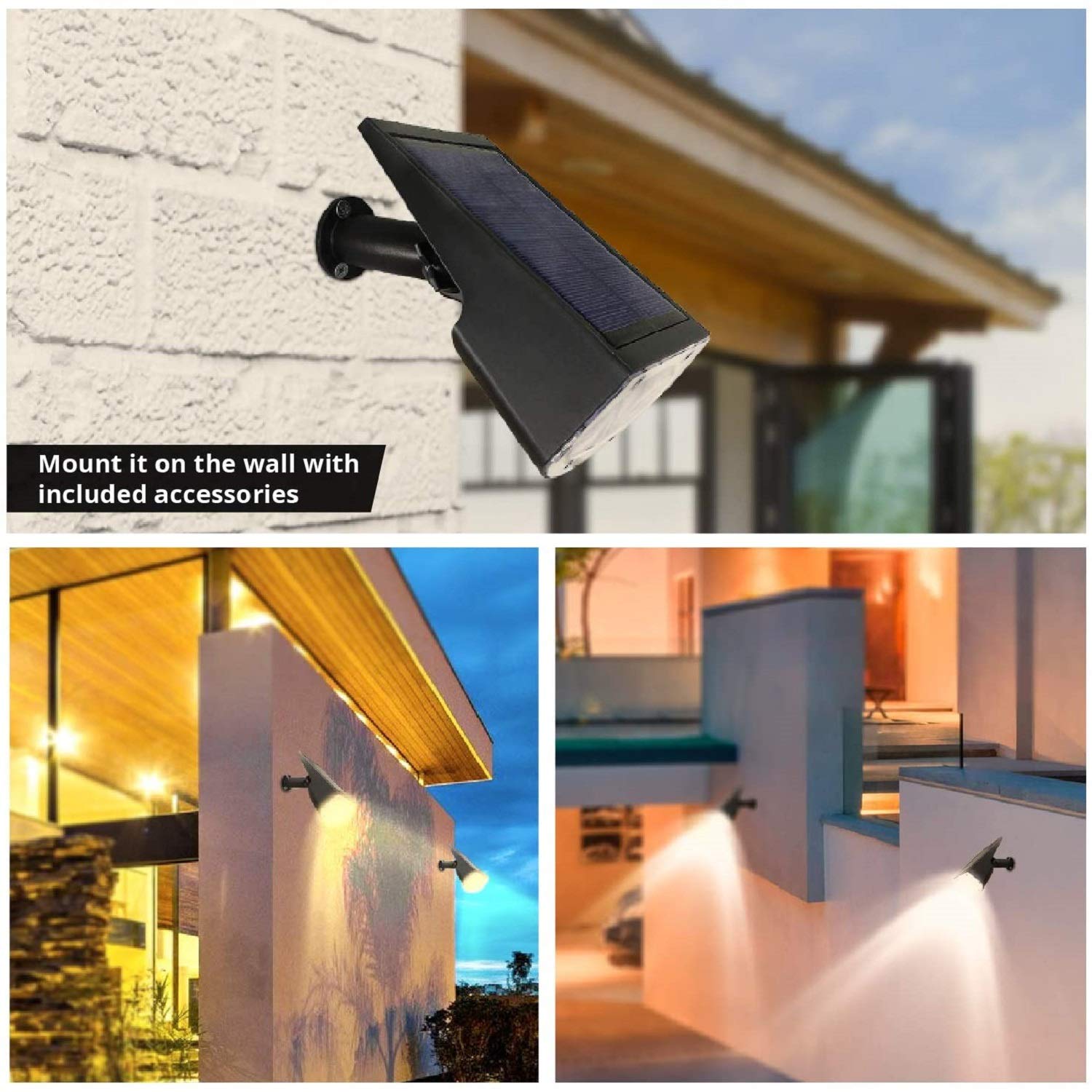 WBM Smart 20 Led Solar Landscape Spotlights, Ip65 Waterproof Solar Powered Wall Lights 2-in-1 Wireless Outdoor Solar Landscaping Light for Yard Garden Driveway Porch, 6 Pack