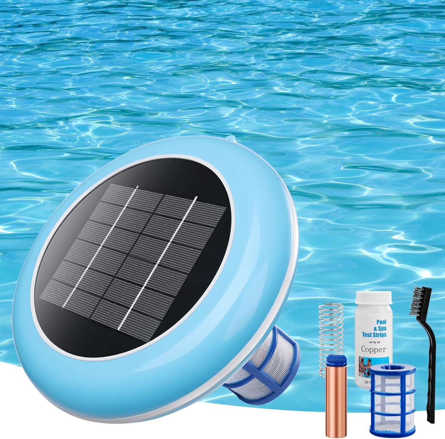 Pool Cleaning Device | Keep Pool Water Crystal Clear | Solar Powered Up to 45,000 Gal | Long Lasting Copper Anode | Fresh and Salt Water Pools & Spas
