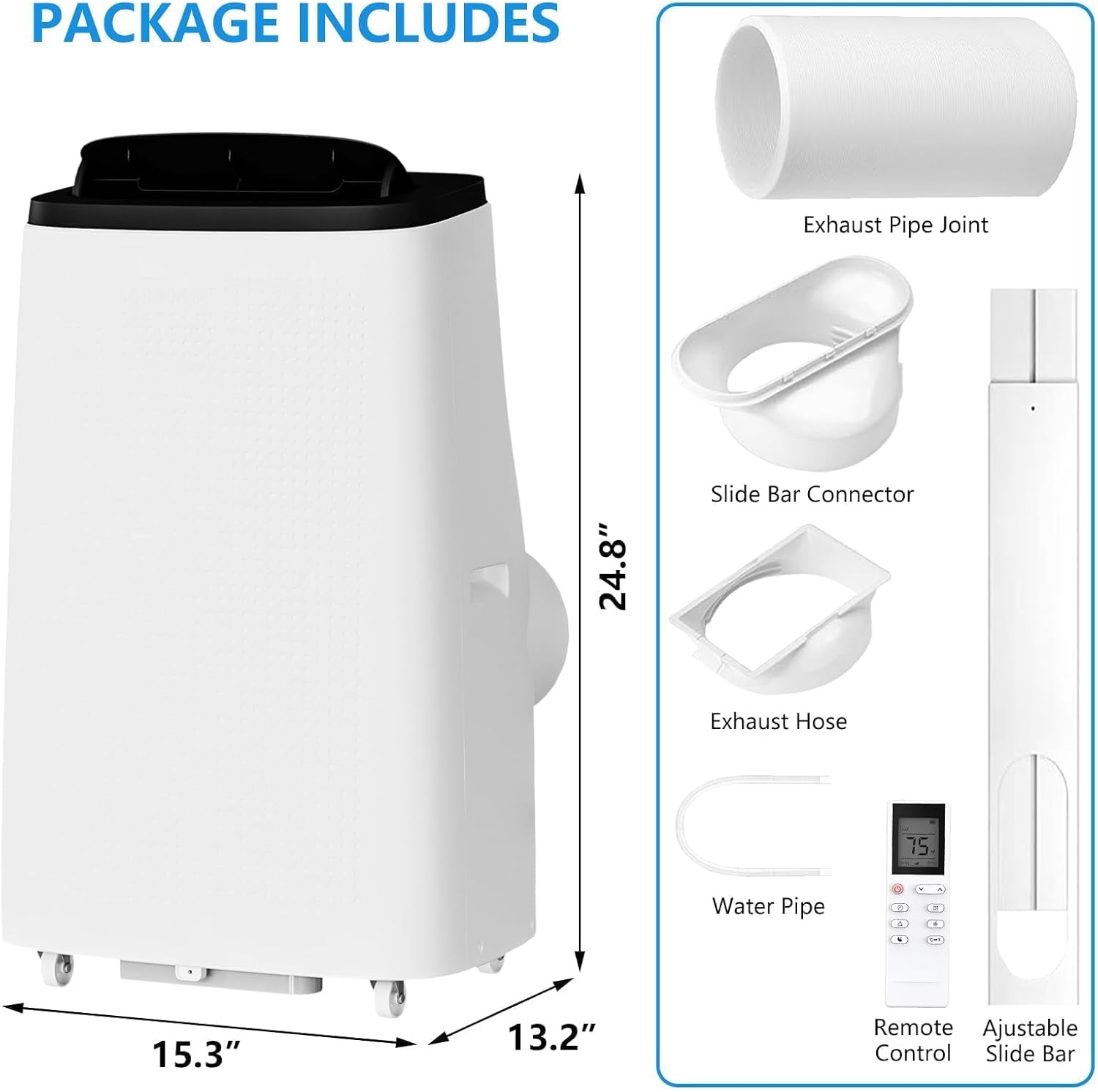 14000 BTU Portable Air Conditioner,3-in-1 Cooling Unit With Fan,Fehumidifier, And Refrigeration Functions, Featuring 3 Speed Settings, Energy Efficiency, Low Noise Operation, and Timer.