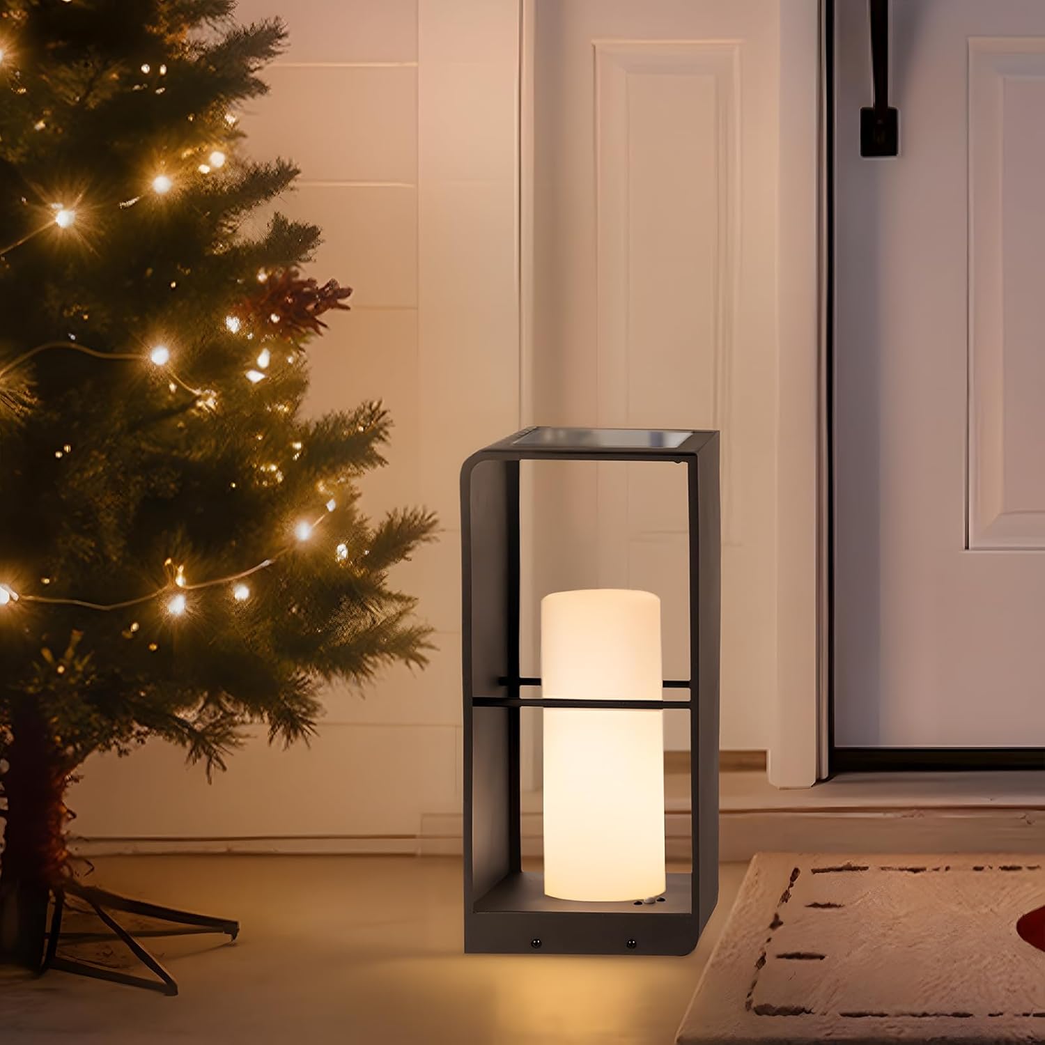 Outdoor Solar Lanterns Waterproof with IP65, LED Smart Outdoor Floor Lamp, Dimmable Floor Lamps with Remote Brightness & Timer Control, Solar Powered 0utside Lantern Dusk to Dawn for Patio