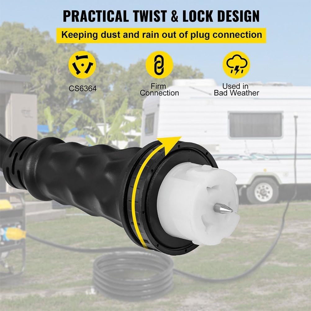 15 FT 50 Amp Generator Extension Cord, 4 Wire 6 Gauge STW 6/3+8/1 125V 250V Heavy Duty Generator Locking Power Cord N14-50P & SS2-50R & CS6364 Twist Lock Connectors
