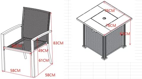 Outdoor Furniture 5-Piece Fire Pit Set, All-Weather Resin Wicker Sofa with Metal Frame, 30-inch Square Top Fire Pit Has Wood-Look Table Surround and 50,000 BTU Stainless Steel Burner