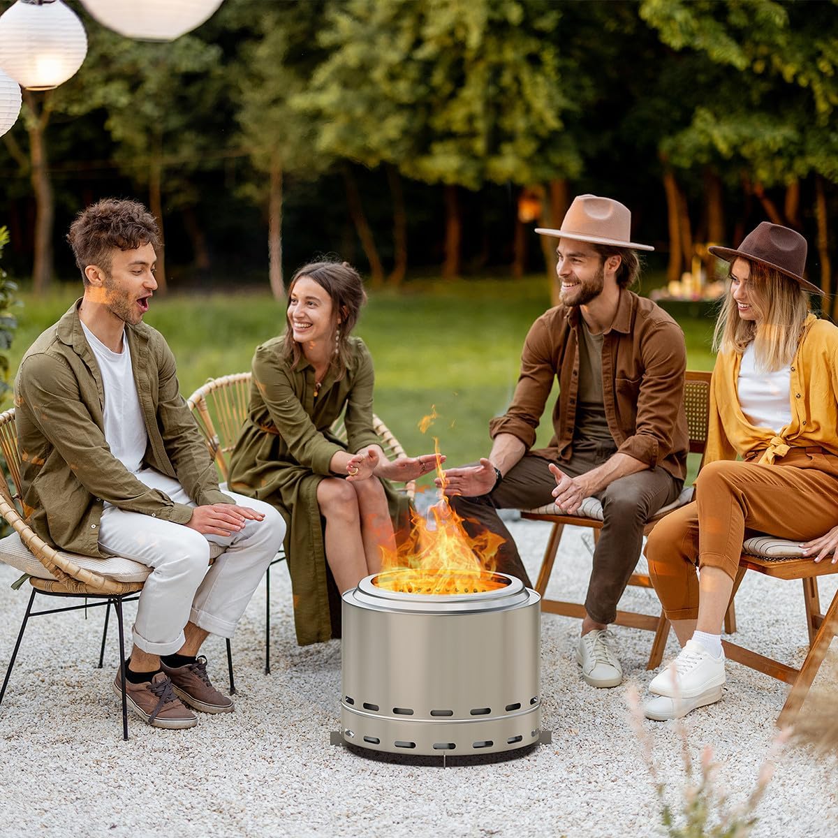 Outdoor Heater Fire Pit Stainless Steel Wood Burning Fire Pit for Outside Modern Patio Heating Solution for Backyard Outdoor Gatherings & Deck Camping Silver