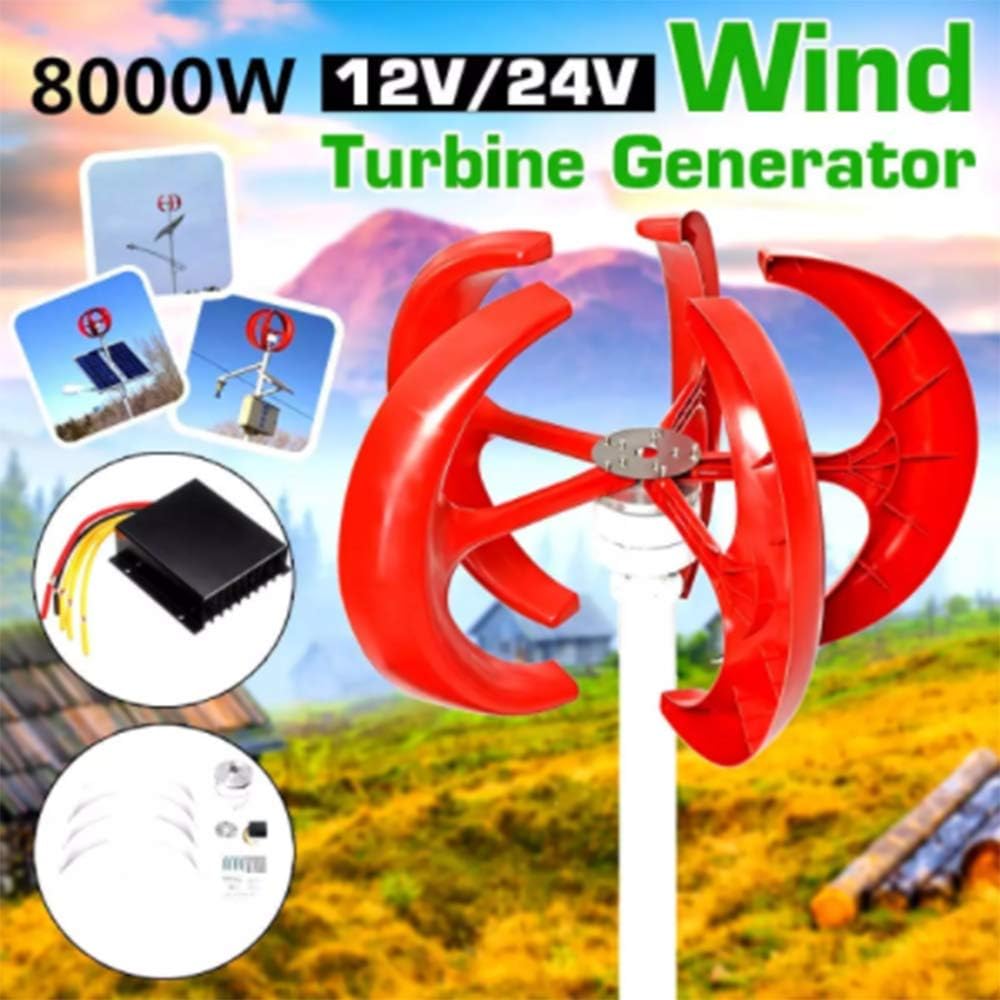 8000W Vertical Axis Wind Turbines Generator Lantern Motor Kit 5 Blades 12V 24V Electromagnetic for Home Hybrids Streetlight Use,12v
