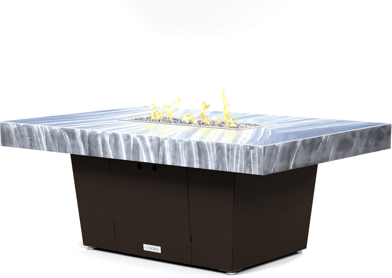 COOKE Palisades Rectangular Fire Pit Table - 52x36 - Chat Height - Propane - Brushed Aluminum Powdercoat Top with 6cm Edge - Bronze Powdercoat Base