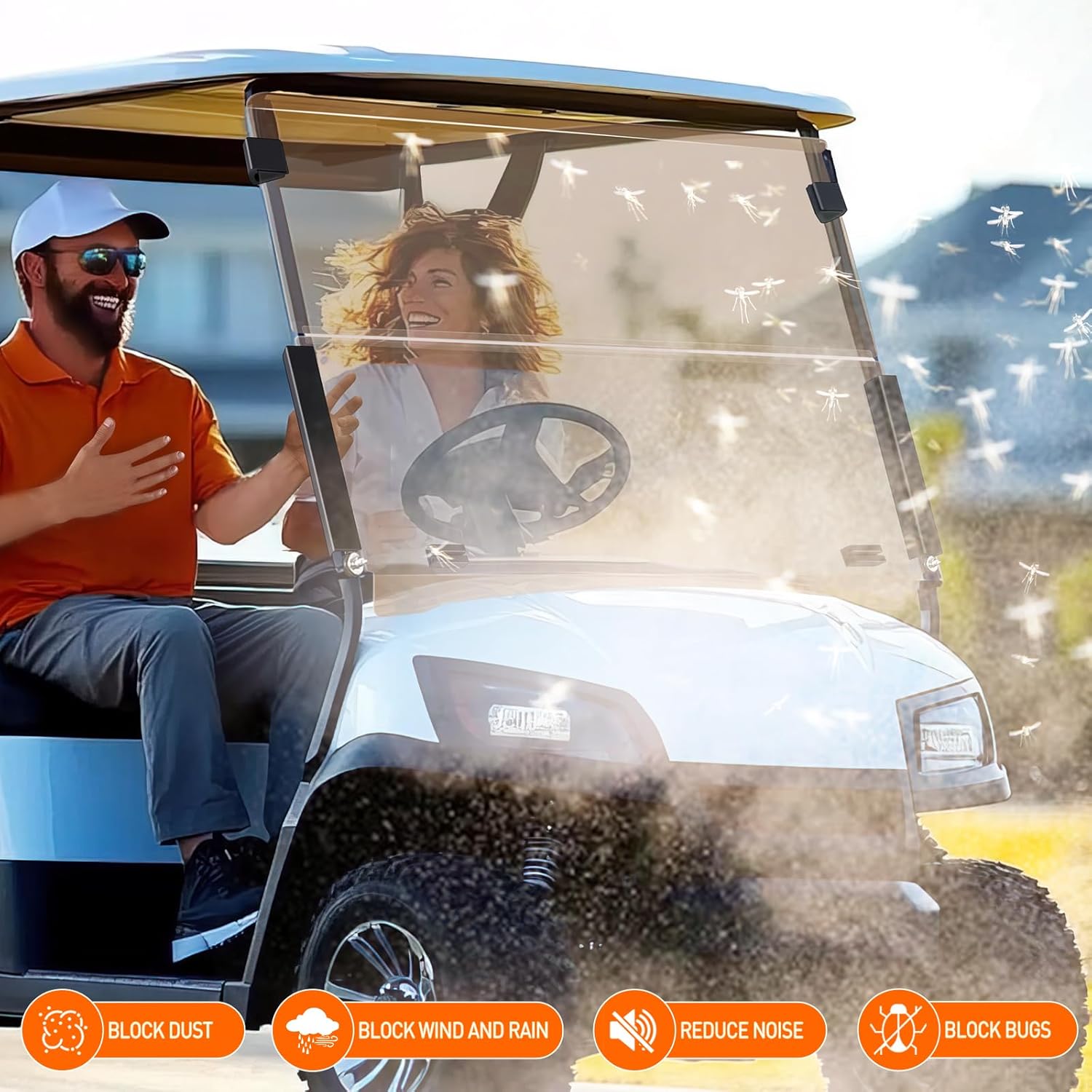 Nilight Golf Cart Windshield for Front Window Foldable UV Protection Compatible with Yamaha Drive G29 Gas or Electric Models 2007-2016 Tinted Polycarbonate (PC) Scratch and Impact Resistant