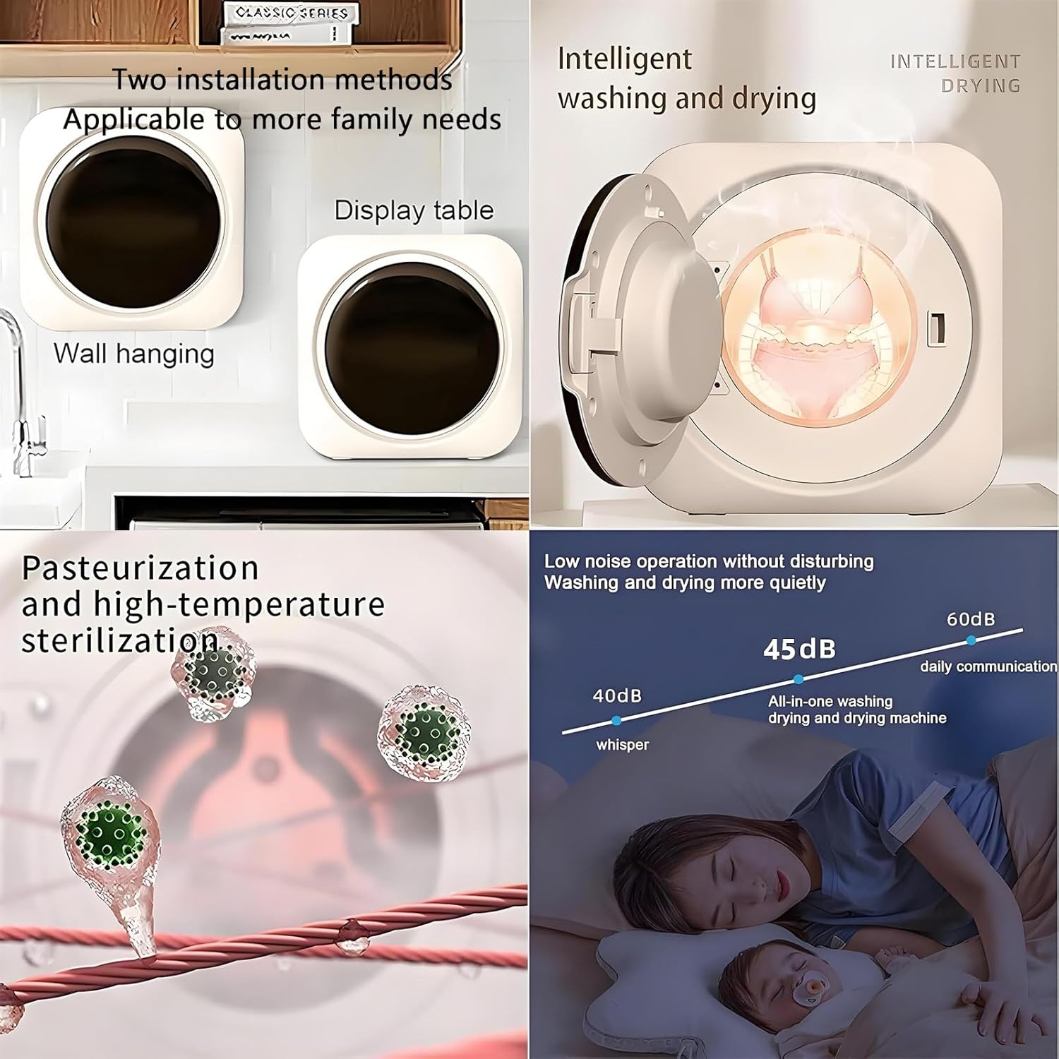 BANGBANGJI 2 in 1 Mini Portable Washer and Dryer Combo, 3.5L Wall Mounted Fully Automatic Front Drum Washing Machine, Front Drum Type for Small Clothes, Underwear, and Socks Desktop