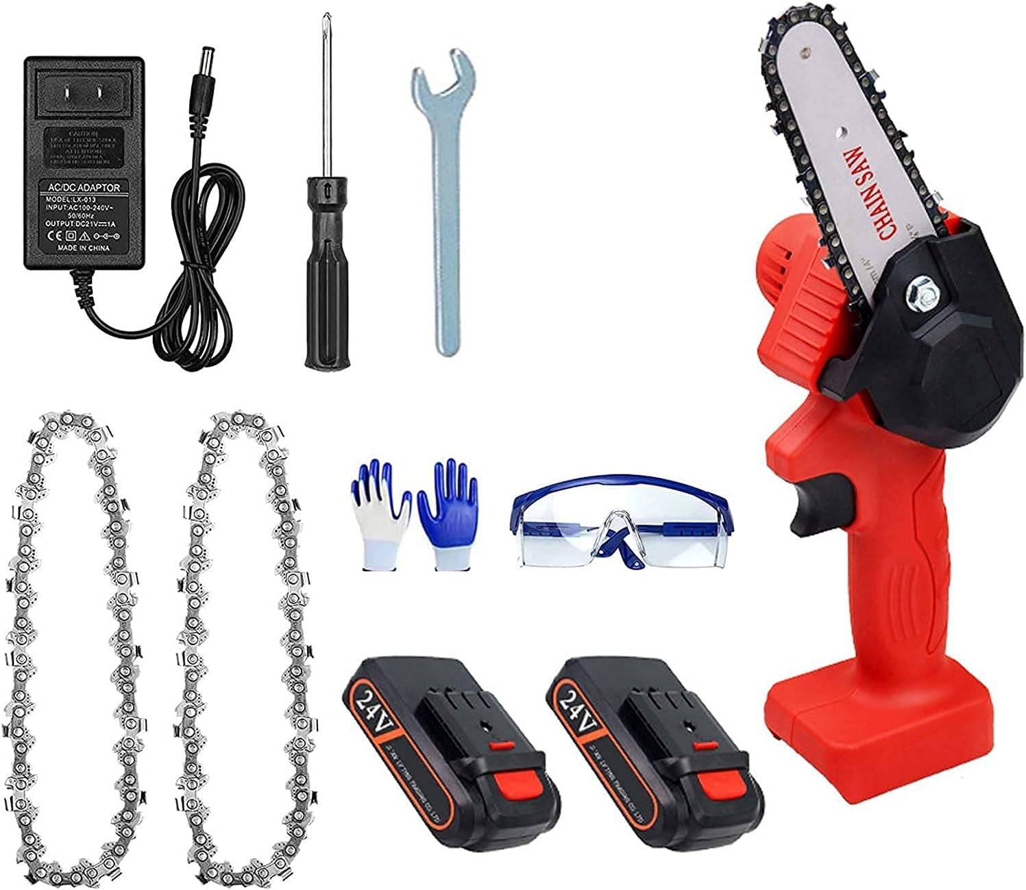 Branch Cutting Chainsaw Rechargeable Mini Chainsaw | 4-Inch Cordless Handheld Power Chain Saws with 2Pcs Batteries and 2Pcs Chain Speed Adjustable for Branch Wood Cutting (Color : Red) (Red)