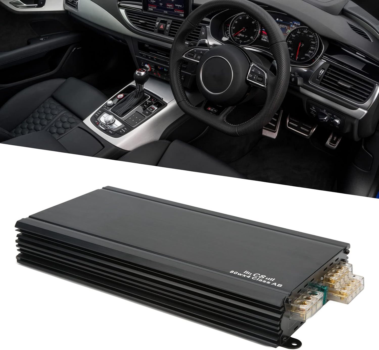 Car Amplifier, 4 Channel Car Audio Amp Class AB 80W 4 Ohm 12V, Stereo Power Amplifier Module for Vehicle Sound System, Subwoofer Amp for Car Van SUV Truck Boat Audio