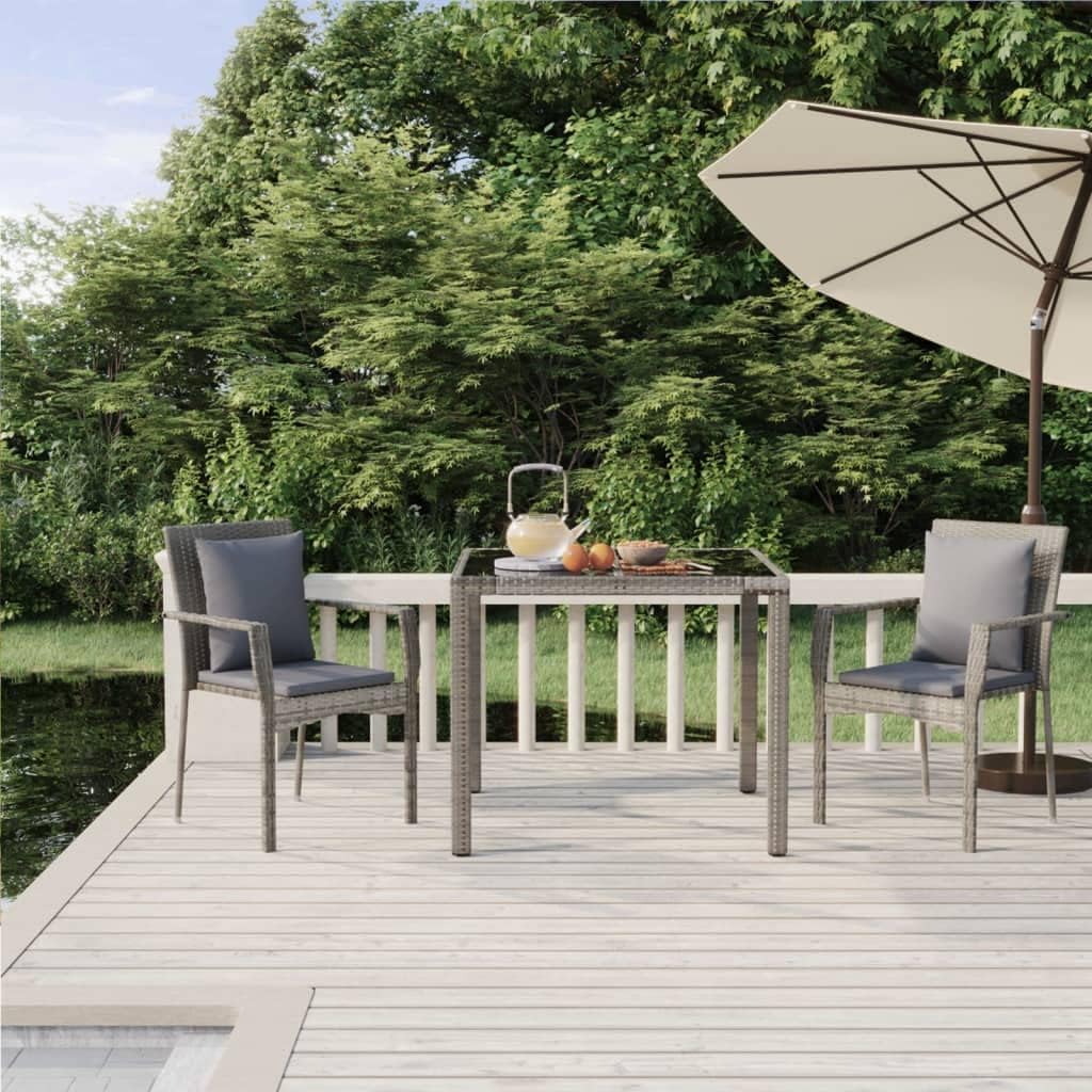 3 Piece Patio Dining Set with Cushions Gray Poly Rattan,Modern Contemporary Patio Dining Set with Cushioned Chairs and Sturdy Table Patio Furniture Sets, Outdoor Furniture Sets