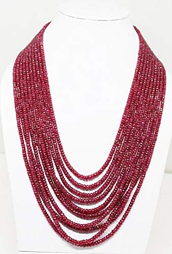 10 strand finest natural ruby faceted rondelles necklace/july birthstone necklace, ruby necklace,july birthstone