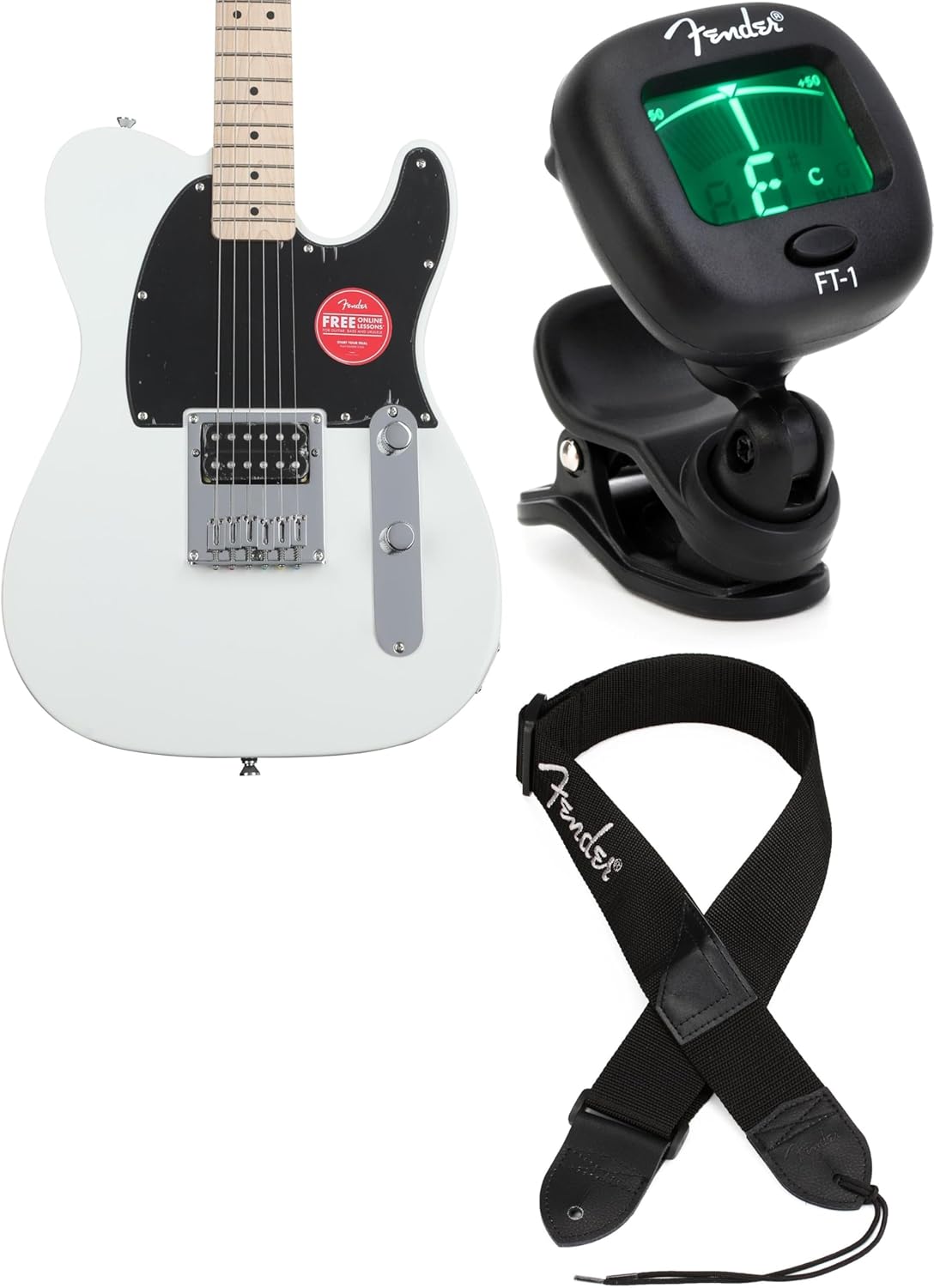 Fender Squier Sonic Esquire Electric Guitar, Alpine White, Humbucking Pickup, Poplar Body, Maple Neck, Maple Fingerboard, Includes Tuner and Strap