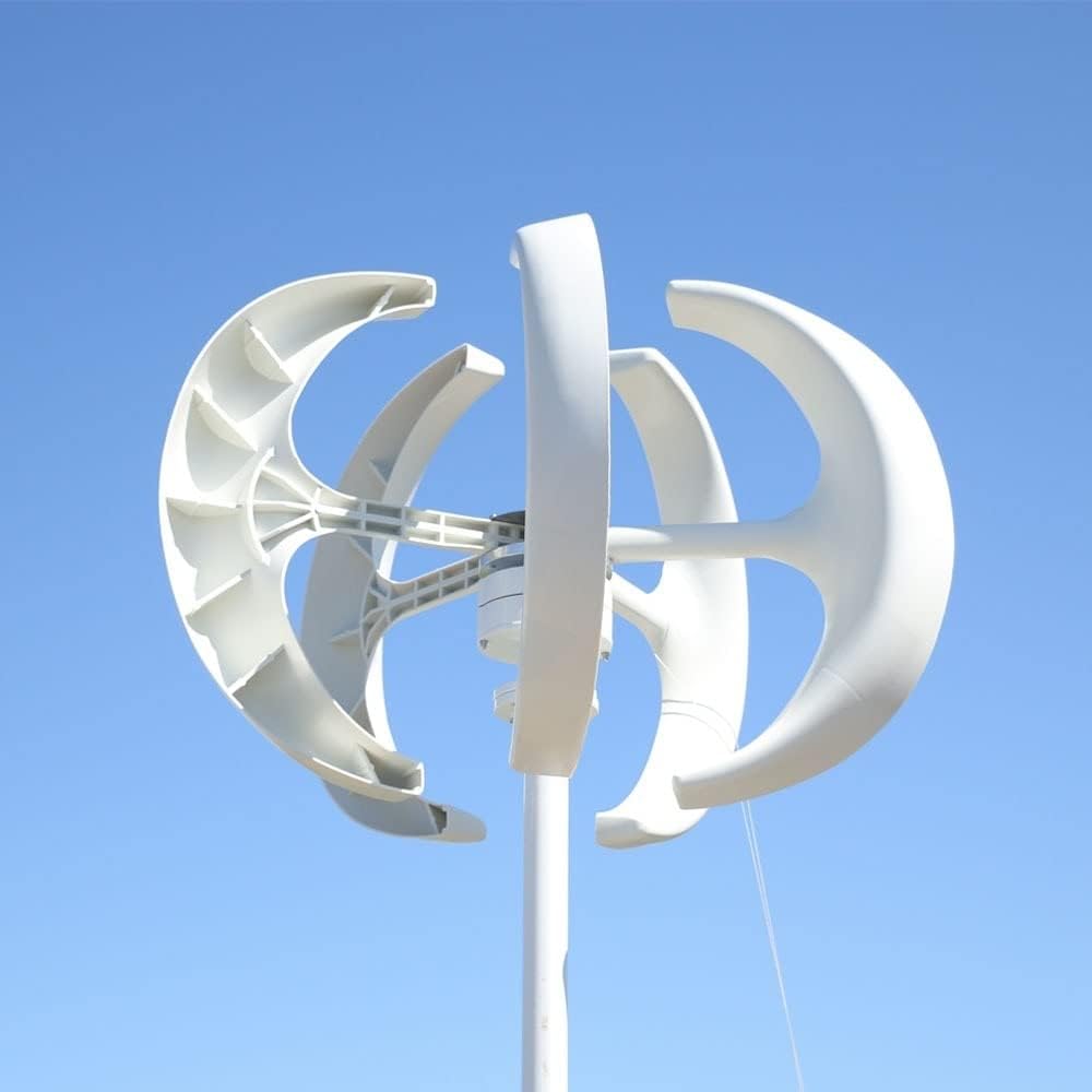 Wind Turbine, Wind Power Turbines Generator 5kw 8kw 12/24/48V 5 Blades Windmill Lantern Vertical Axis for Streetlight with MPPT Controller(White,Turbine ONLY_48V_5000W)
