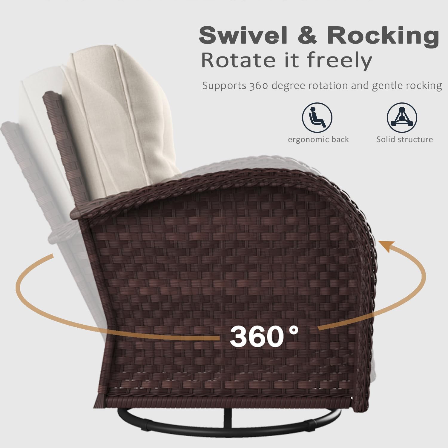 LayinSun 10 Pieces Outdoor Patio Furniture Set with Fire Pit Table, Rattan Wicker Sectional Swivel Rocker Chairs Sets