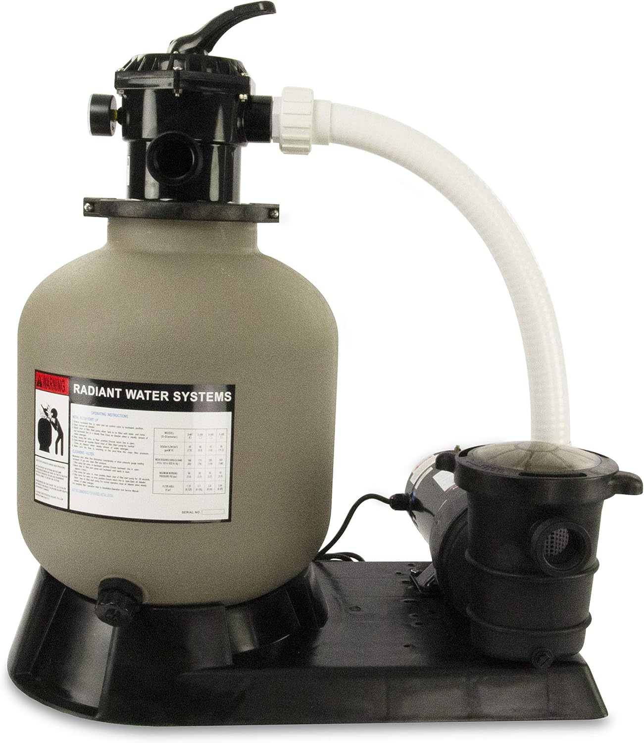Rx Clear Radiant Complete Sand Filter System | for Above Ground Swimming Pool | Extreme Force 3/4 HP Pump | 16 Inch Tank | 110 lb Sand Capacity | Pools up to 16,000 Gallons