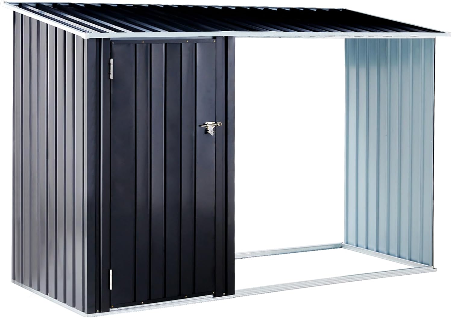 Metal Outdoor Storage with Steel Firewood Rack,Firewood Storage Shed for Backyard Patio Garden Lawn, Dark Grey