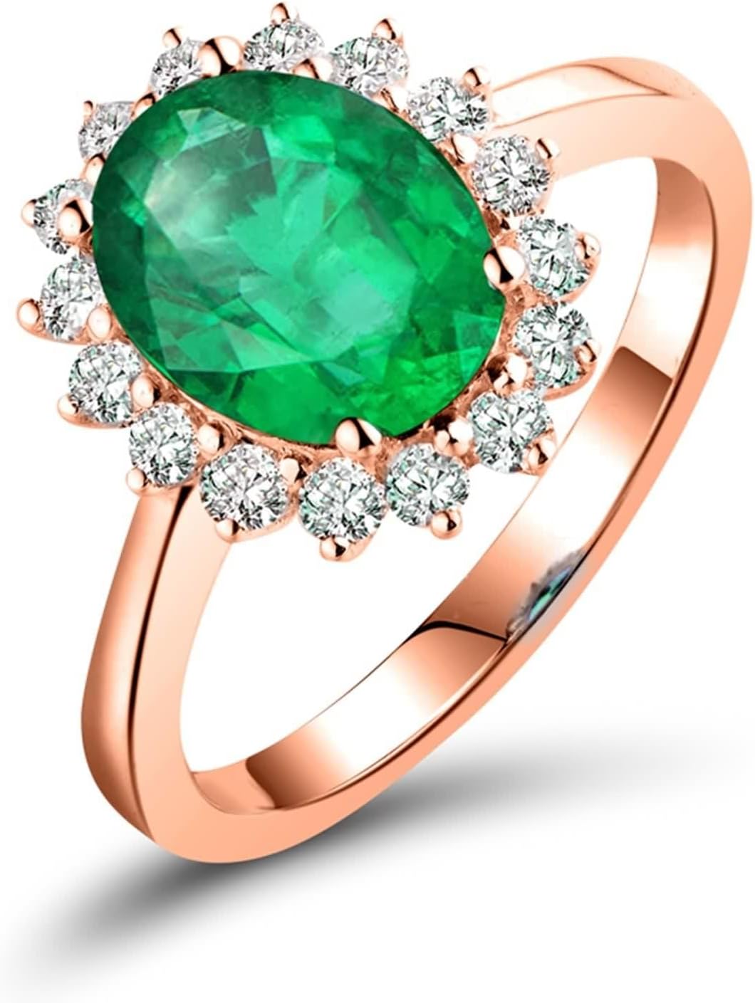 Flower Ring Mom, Vintage Wedding Rings for Women 18K White Gold/18K Rose Gold Oval Emerald for Wife