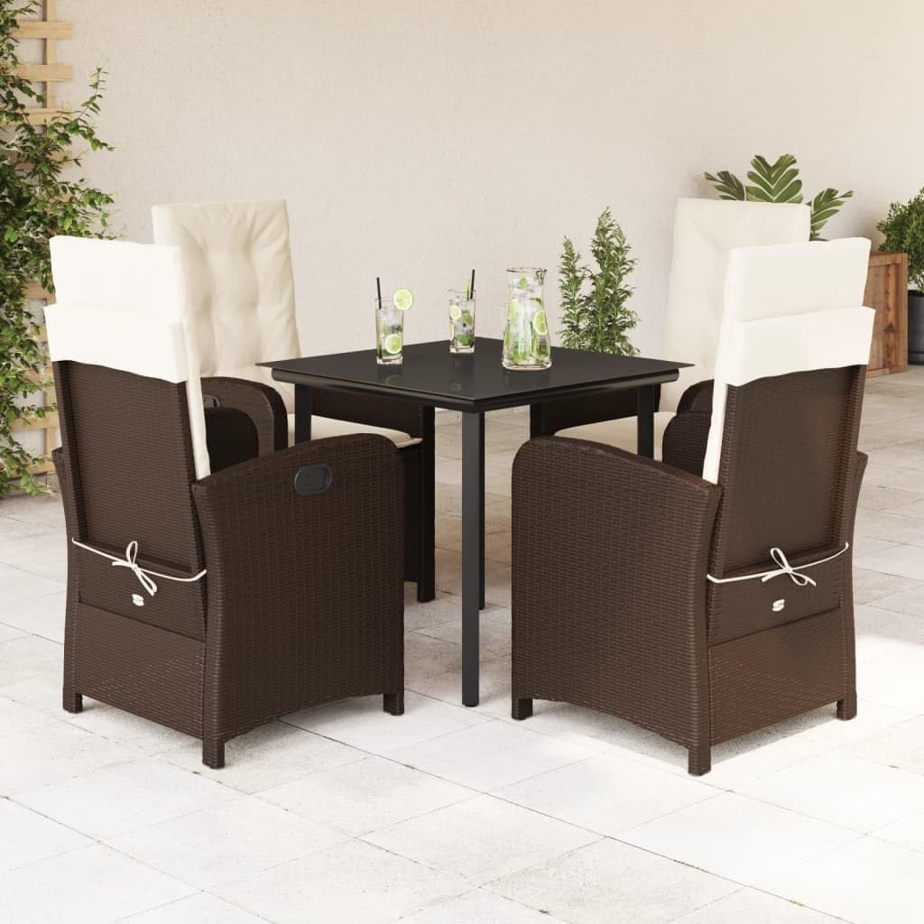 5 Piece Patio Dining Set with Cushions Brown Poly Rattan Garden Furniture