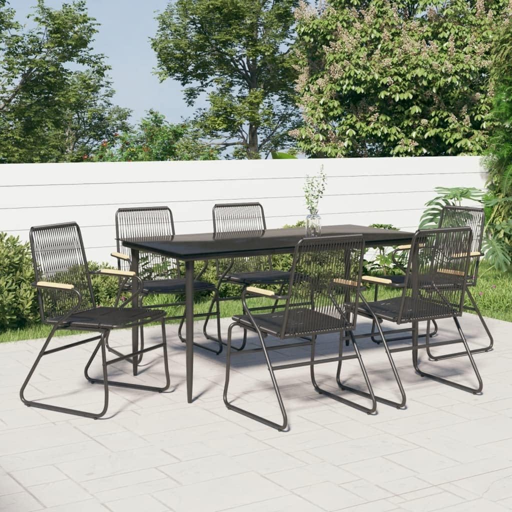 Furniture Sets 7 Piece Patio Dining Set Black PVC Rattan,Elegant Outdoor Dining Set: Durable, WeatherResistant, and Comfortable Garden Conversation Sets