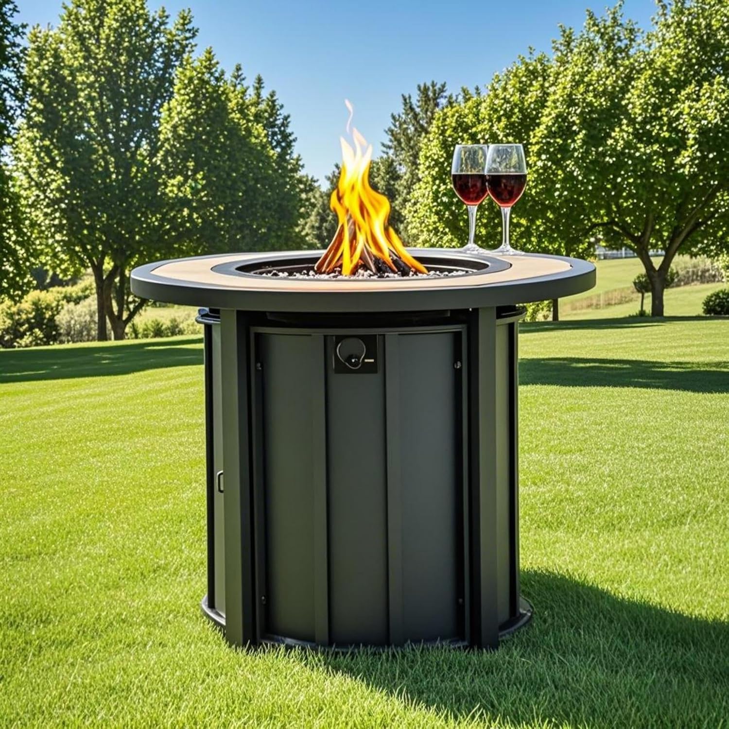 30 Inches Round Propane Fire Pit Table, 50,000 Btu Steel Outdoor Firepit with Mosaic Ceramic Tabletop for Patio, Deck, Backyard – Black Brown (Black + Brown) (1 Doors)