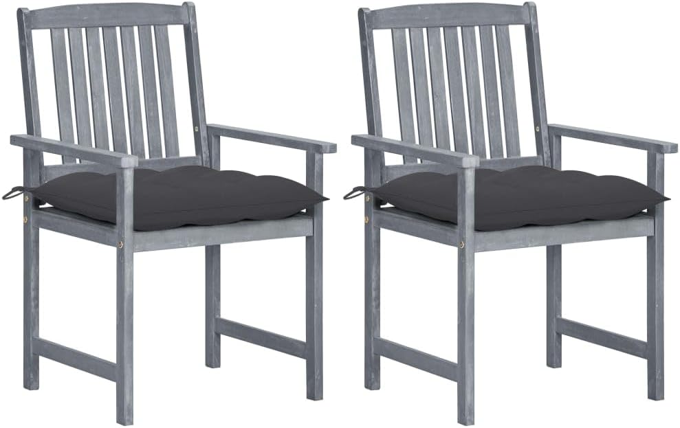 Patio Chairs with Cushions 2 pcs Gray Solid Acacia Wood,Rustic Acacia Wood Patio Chairs with, Cushions for Outdoor Comfort Outdoor Furniture, Outdoor Chairs