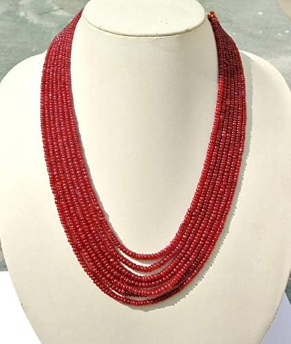 JEWELZ 7 strands necklace natural ruby smooth rondelles size 3-5mm length 16-19 inches strand.