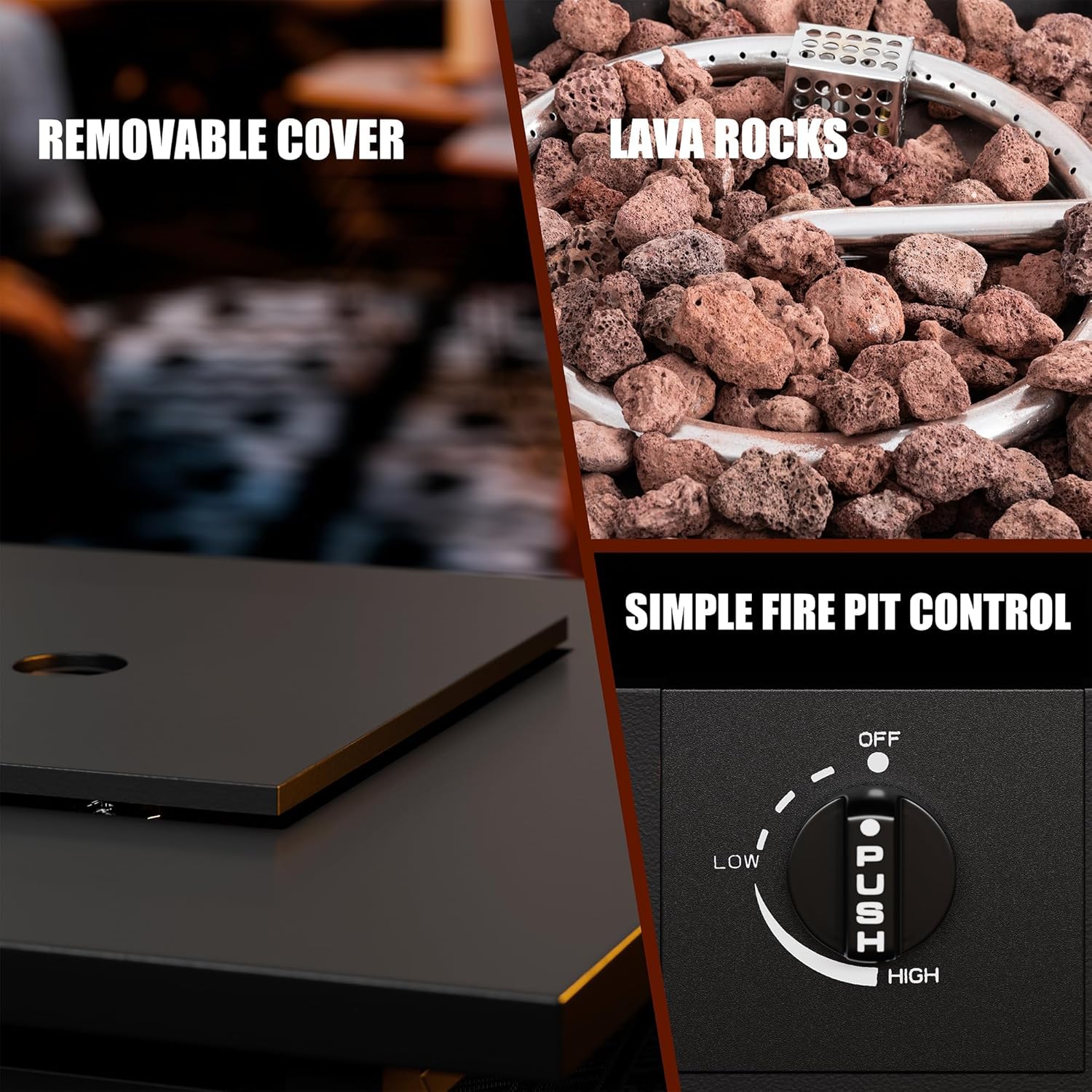 Vongrasig Propane Fire Pit, 28” Outdoor Gas Fire Pit, 50,000 BTU 2-in-1 Texteline Pattern Fire Table with Removable Lid for Outside Patio, Backyard, Garden, Square