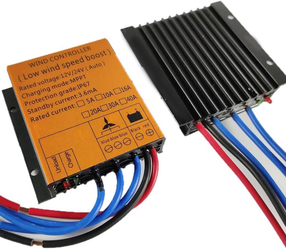 12v,HUIZHITENGDA 12V/24V/48V 100-3000W IP67 Waterproof Wind Charge Controller, Solar Controller Generator Regulator for Wind Turbine(Black)