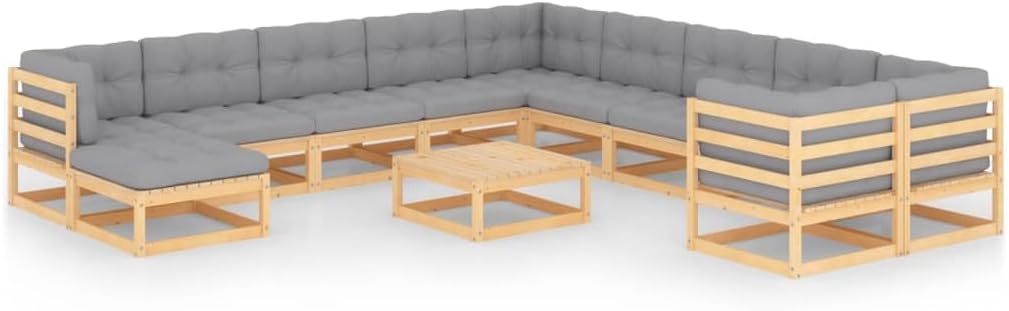 12 Piece Patio Lounge Set with Cushions Solid Wood Pine,Rustic Pinewood Patio Lounge Set for Relaxation and Comfort Patio Furniture, Outdoor Furniture Sets