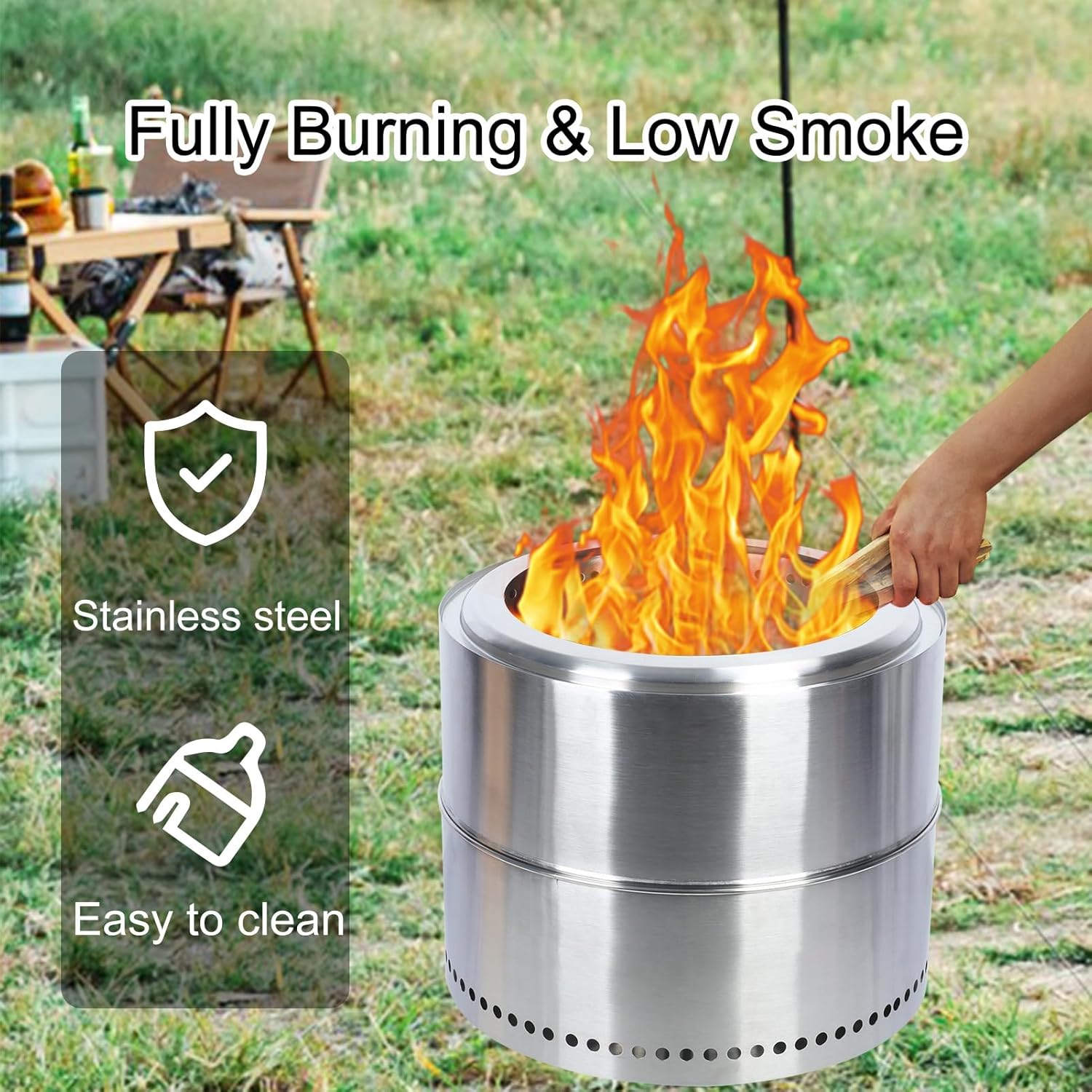 Smokeless Fire Pit, Wood Burning BBQ Firepit, Stainless Steel Portable Outdoor Fireplace with Ash Tray, Bonfire Firepit for Outside Patio Camping, Ideal for 3-5 People 50cm