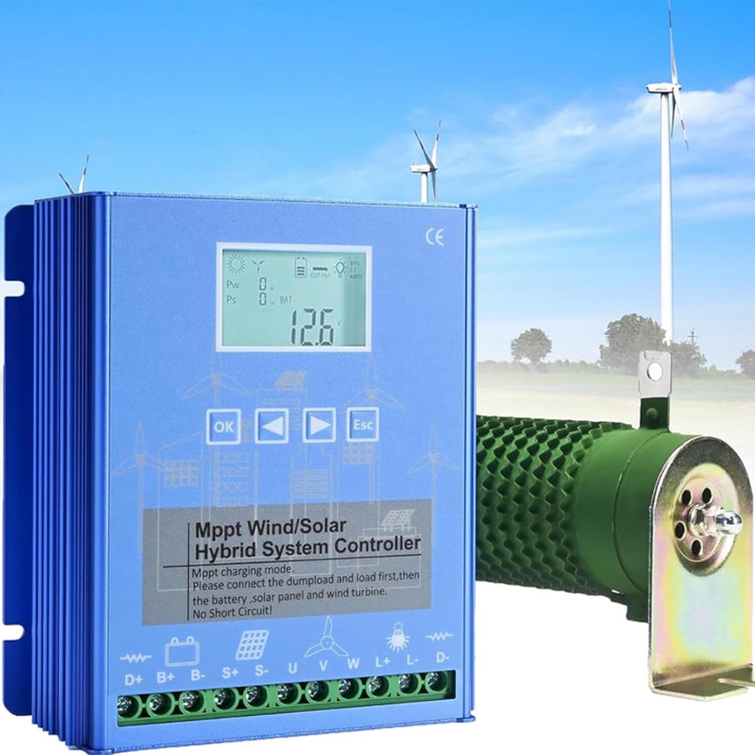 Hybrid MPPT Wind and Solar Controller, 12V/24V/48V Auto Distinguish Wind Turbine Solar Charge Controller with LCD Screen 12V/24V-1000W,12V