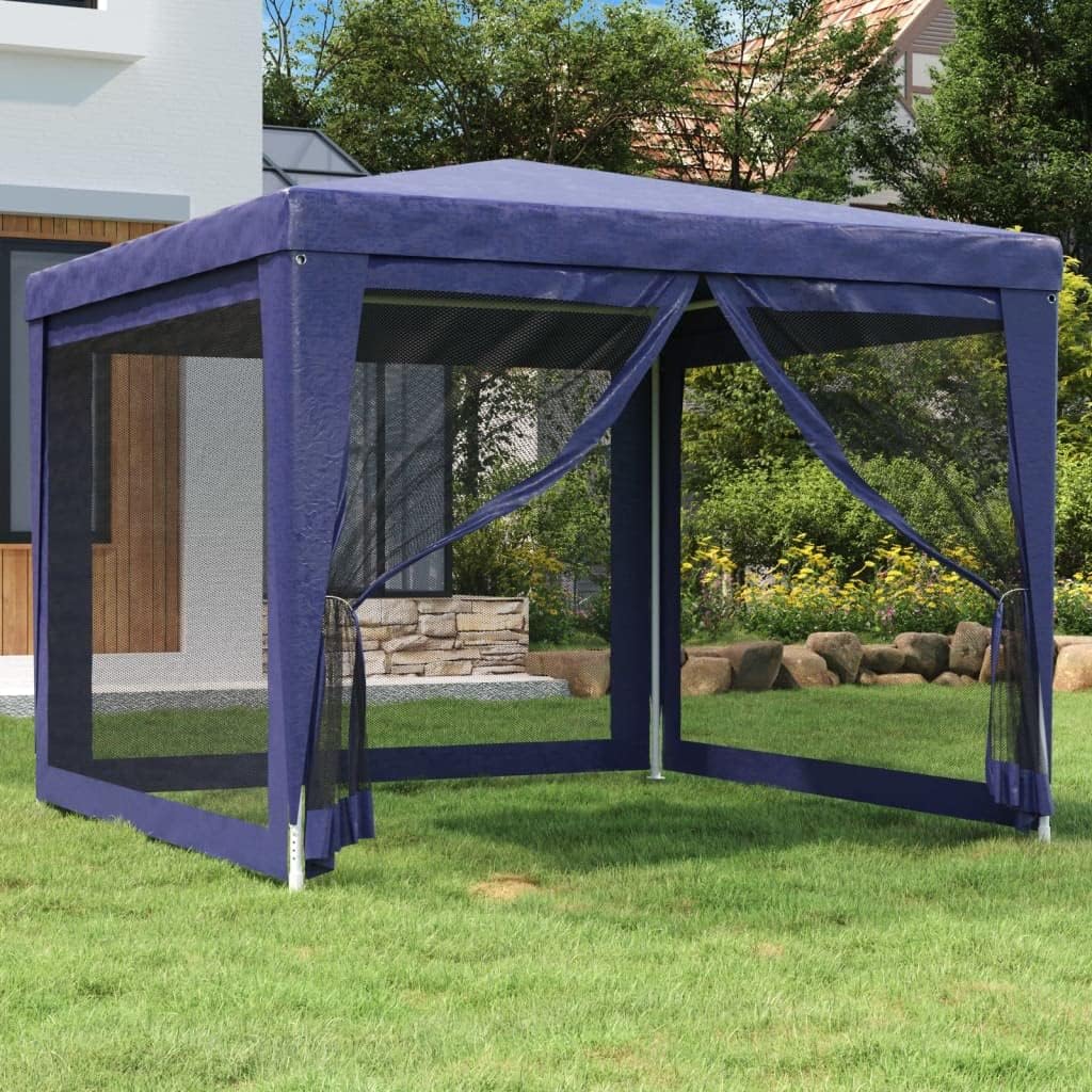 Party Tent with 4 Mesh Sidewalls Blue 9.8'x9.8' HDPE,Optimized:Enhanced Outdoor Event Tent: Durable Canopy for Sun Protection and Weather Resistance Outdoor Living, Patio Furniture & Accessories