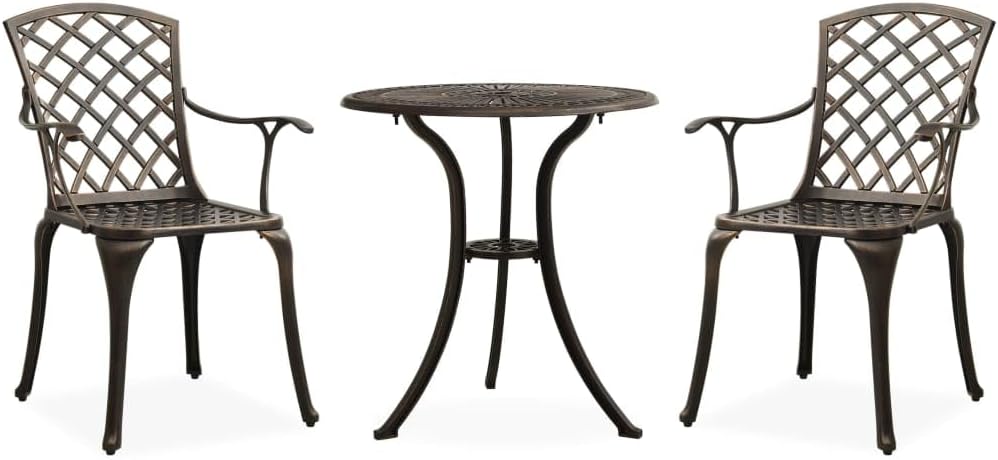 3 Piece Bistro Set Cast Aluminum Bronze,Stylish and Comfortable Patio Bistro Set: for Leisure and Entertainment Patio Furniture Sets