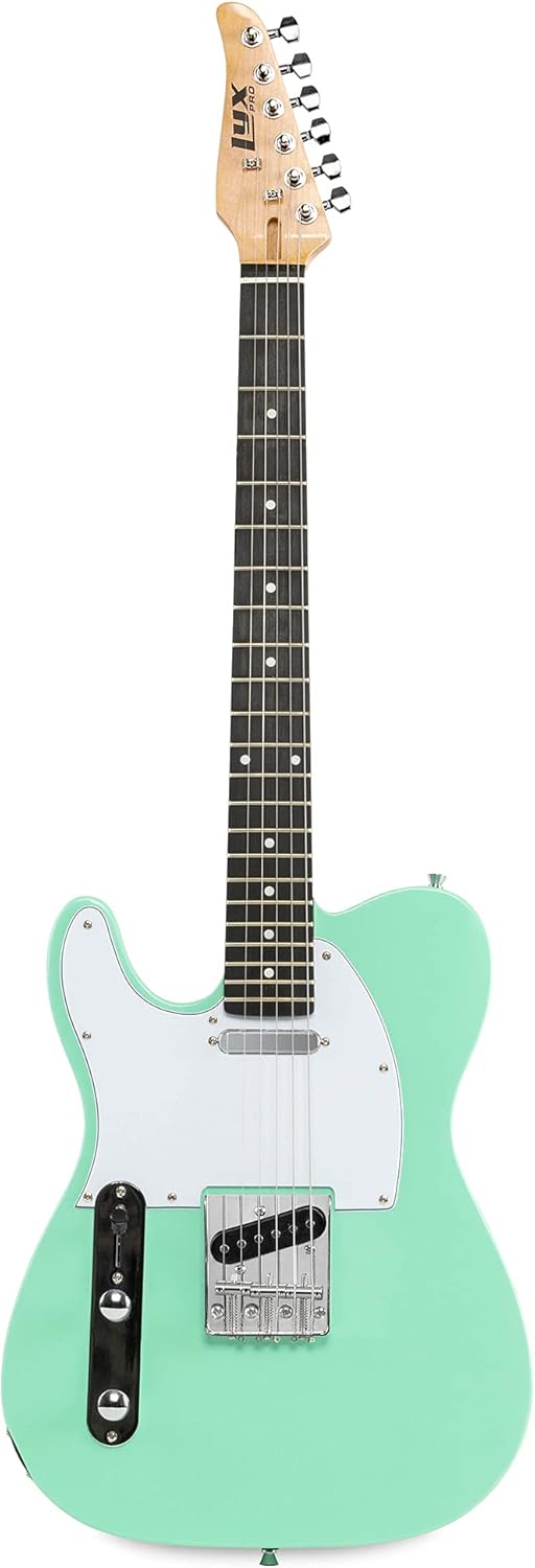 LyxPro 39” Electric Guitar Left Hand TL Series, Full-Size Paulownia Wood Body, 3-Ply Pickguard, C-Shape Neck, Ashtray Bridge, Quality Gear Tuners, 3-Way Switch & Volume/Tone Controls, 2 Picks, Green