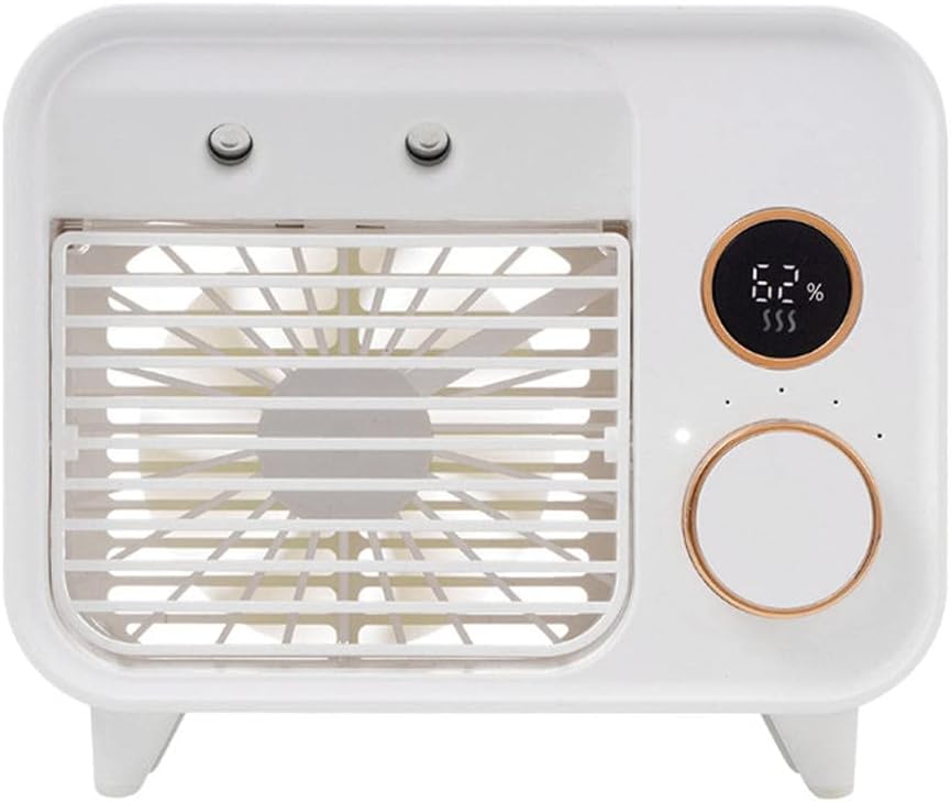 Personal Air Cooler, 3-in-1 Silent Retro Portable Mini Air Conditioner, USB Charging Evaporative Air Cooler Humidifier Purifier-White