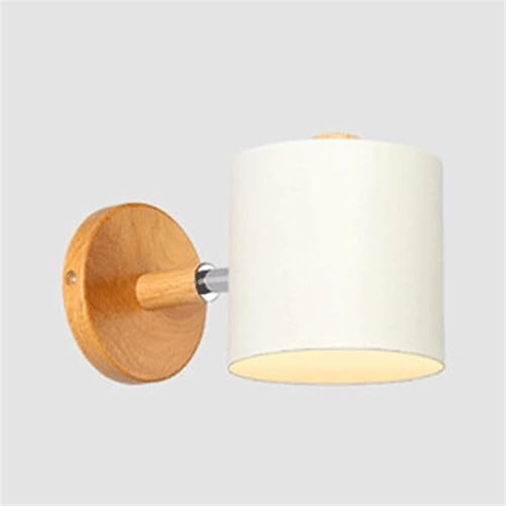 Adjustable Wall Light E27 Lighting Fixtures Nordic Wall Sconces Lighting, Wood Style Wall Sconce Reading Lamp for Bedroom Hallway Living Room Restaurant Storage Room Hardwired(White)