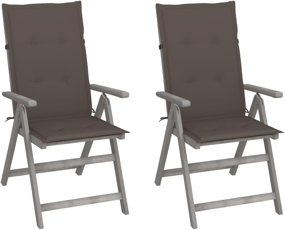 Patio Reclining Chairs 2 pcs with Cushions Solid Acacia Wood,Comfortable Outdoor Patio Recliner Set with Adjustable Backrest and Water-Resistant Cushions Outdoor Furniture, Outdoor Chairs