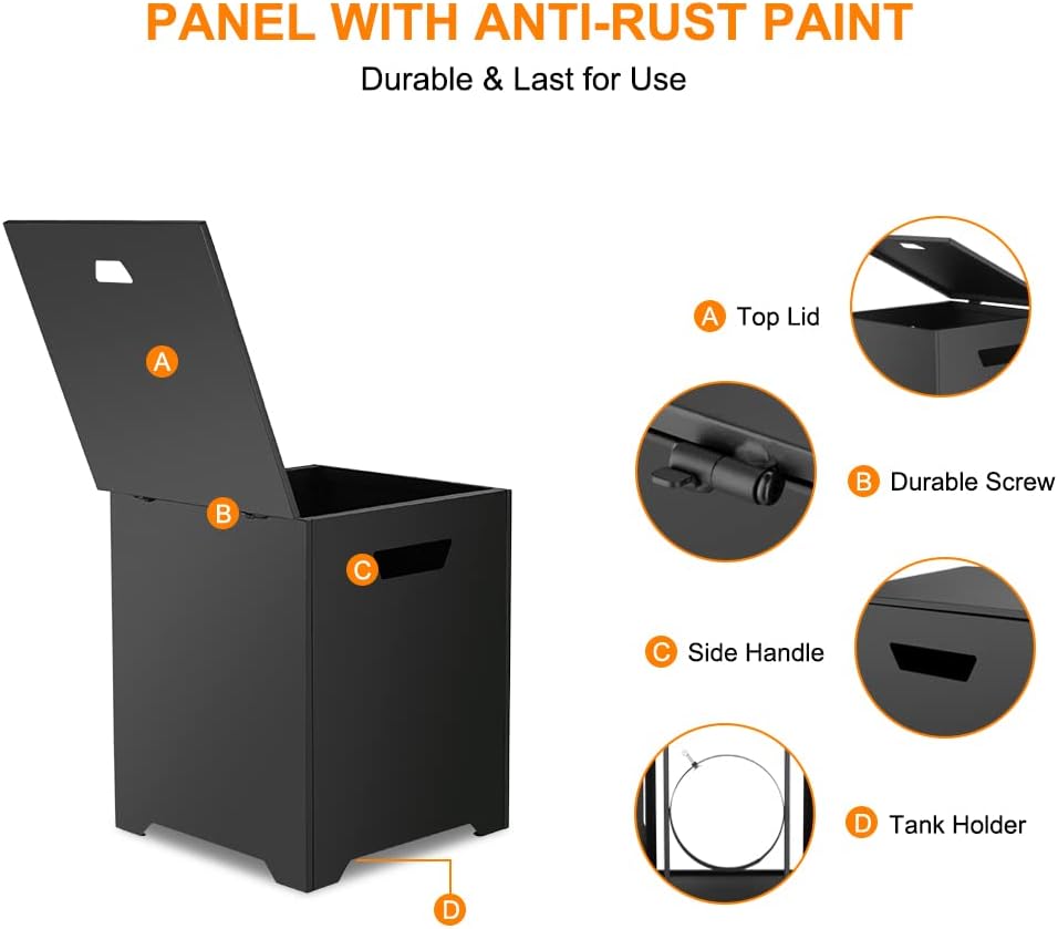 CAMPLUX Propane Tank Cover Table, 20 LB Propane Tank Storage Box, Stainless Steel 15.7” Outdoor Cylinder Hideaway Table for Gas Fire Pit and Gas Griddle, Black