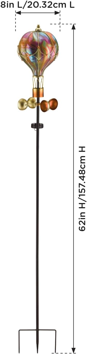 Regal Art & Gift Swirl Balloon Spinner, 62-Inch Solar Garden Stake - Metal Wind Spinner with Solar Light - Outdoor Kinetic Garden Sculpture for Yard Art, Patio & Lawn Décor - Orange