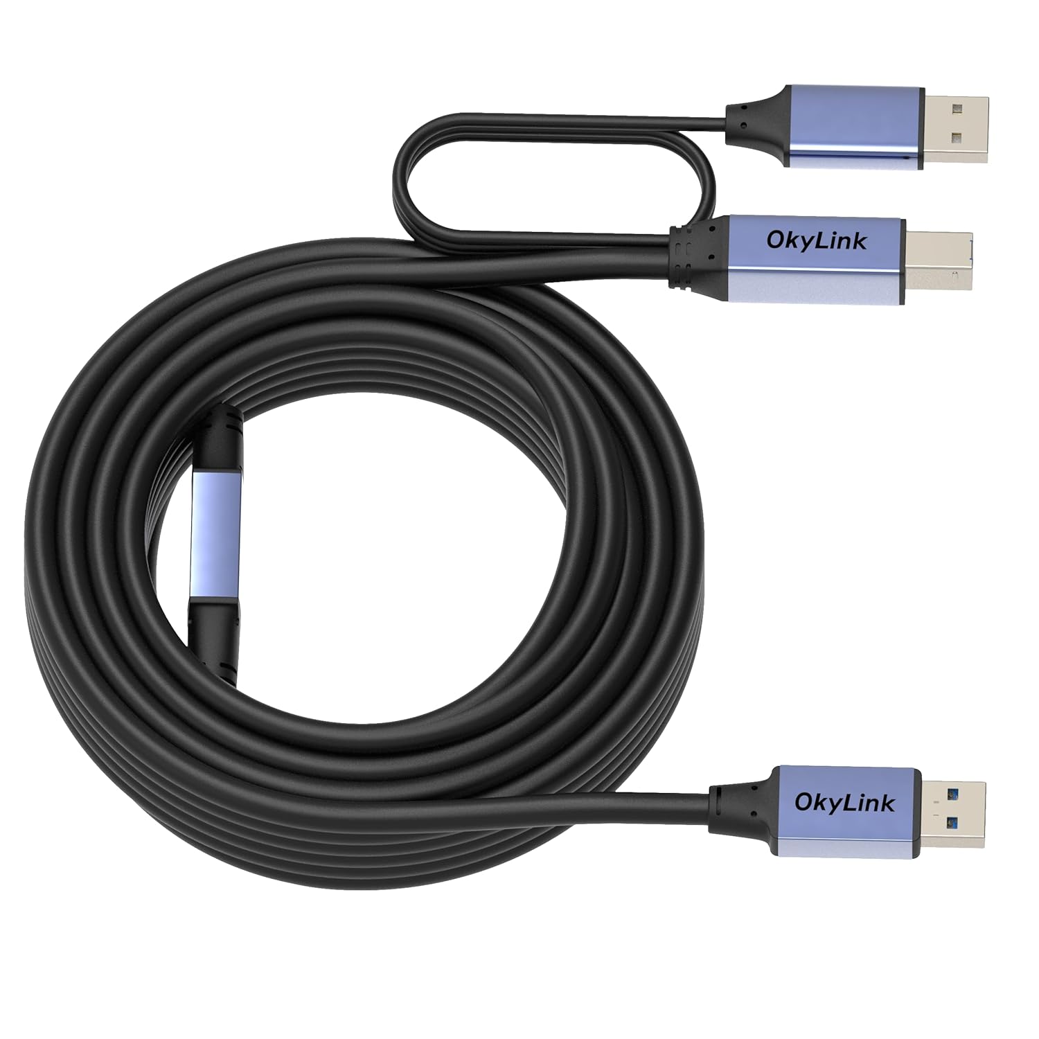 OkyLink 65ft(20M) Active USB 3.0/3.2 Gen 1 Repeater Cable A Male to B Male with Optional Power 5Gbps for Professional Printing, Scanning