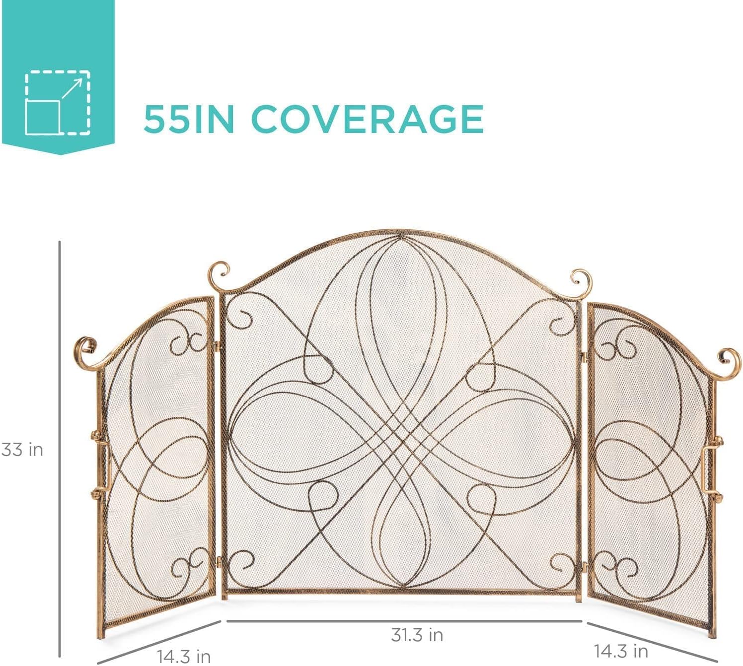 Fireplace Screen Cover - Decorative Iron Safety Screen for Heat & Spark Protection, Flat Art Design for Home Decor