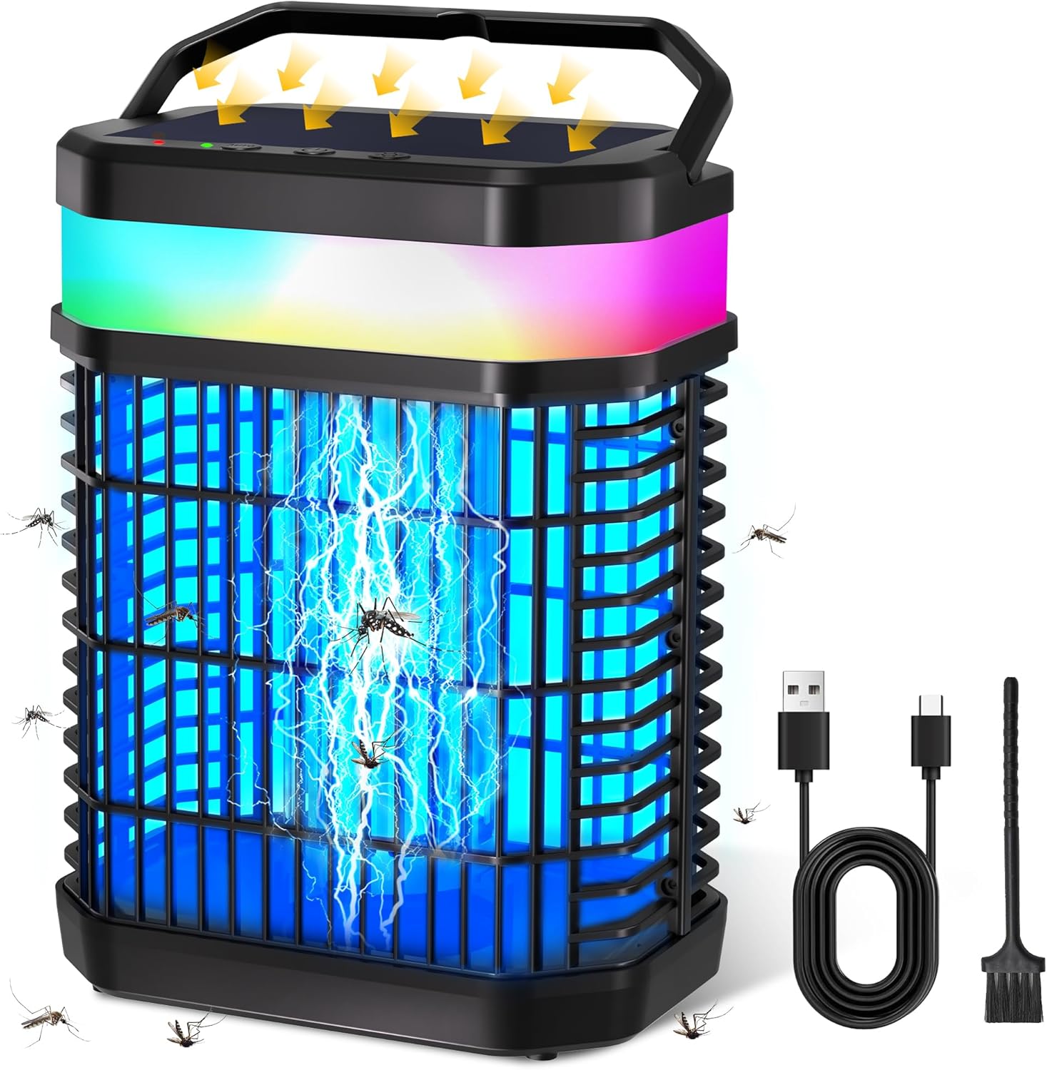 Bug Zapper Outdoor, 2025 Upgraded Mosquito Zapper 3 in 1 Rechargeable Bug Zapper Outdoor with 5000mAh Battery & LED Night Light, 4000V Electric Fly Zapper for Outside Patio, Backyard, Garden, Camping