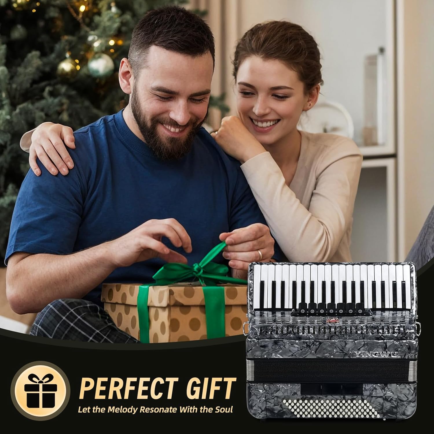 Accordion, 37 Keys 96 Bass Professional Accordion for Beginners and Advanced Players with Backpack and Strap (Gray)