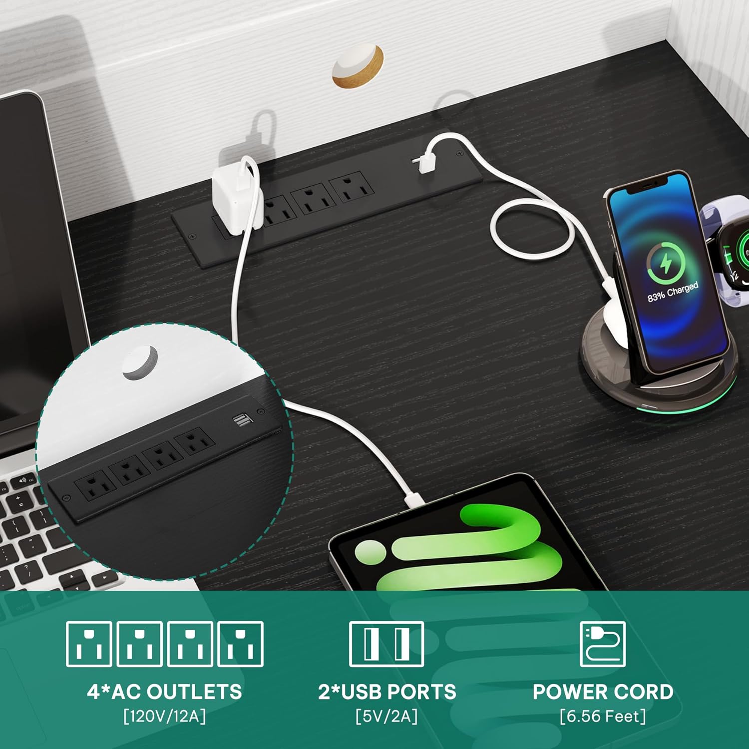 YITAHOME Executive Desk with Hutch and Drawers, Farmhouse Computer Desk with Power Outlet & LED Lights, Home Office Desks with Storage Shelves, Storage Cabinet with Glass Door, White & Black